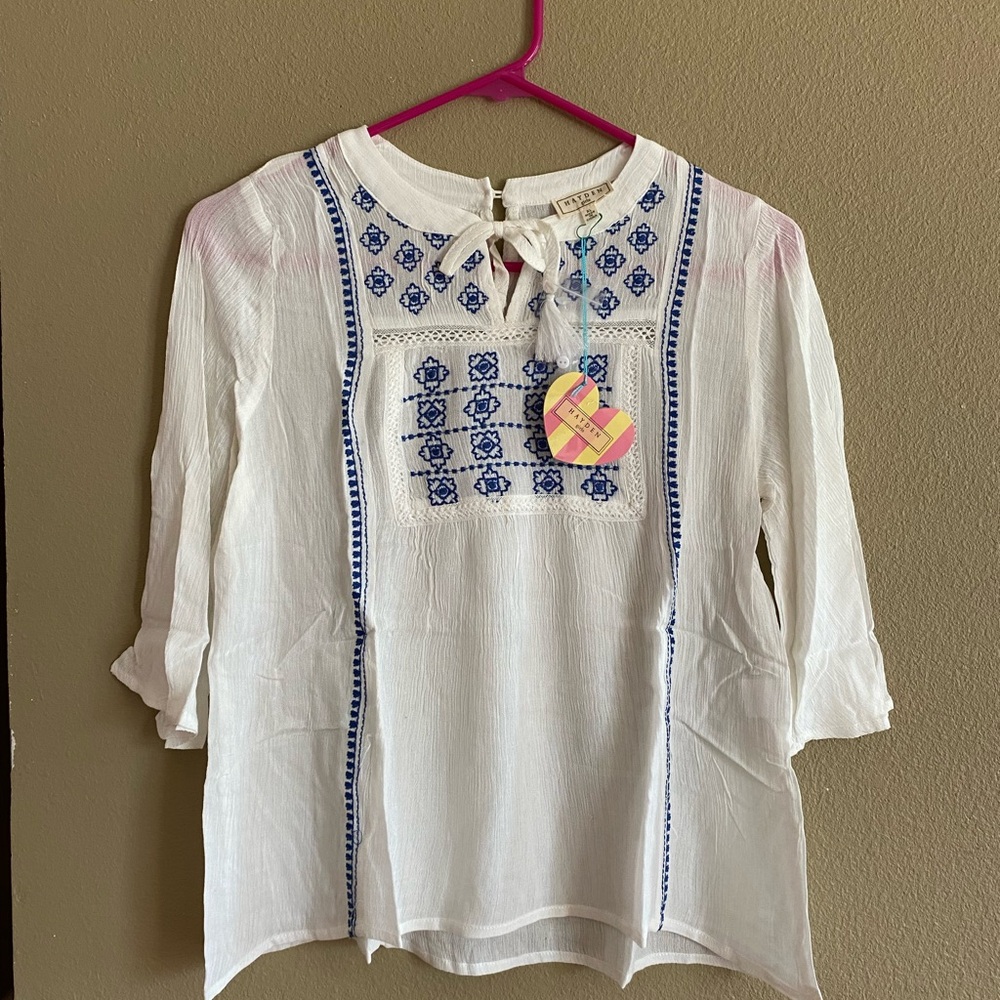Hayden Kids Blouse with Blue Embroidery